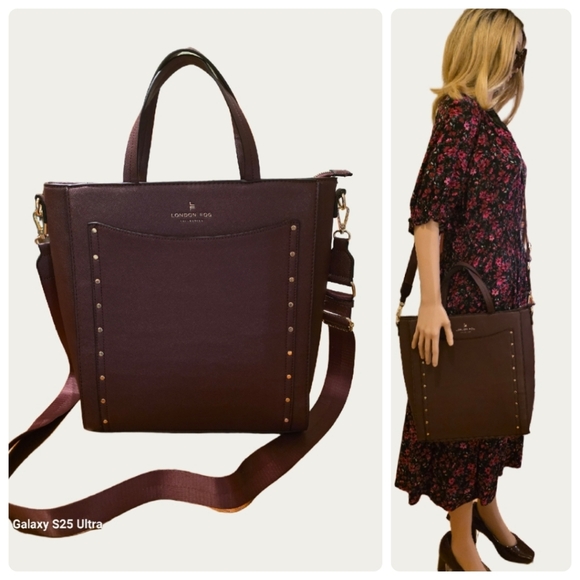 London Fog Handbags - 100th Anniversay London Fog Sophia Studded Tote Bag In Plum